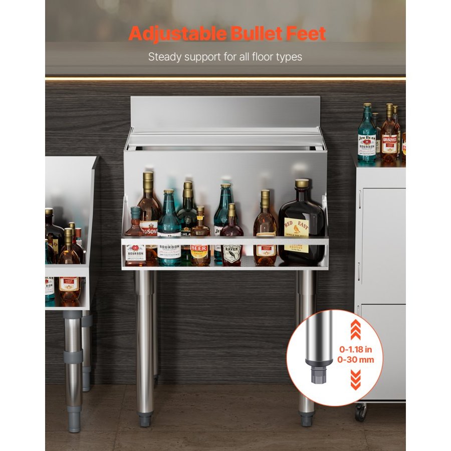 VEVOR Commercial Ice Bin, 61.6 L Underbar Ice Bin, 24 x 24.2 x 37 in Stainless Steel Ice Chest with Sliding Lid, Bottle Holders, and Adjustable Bullet Feet, Cocktail Unit for Bar, Restaurant & Pub