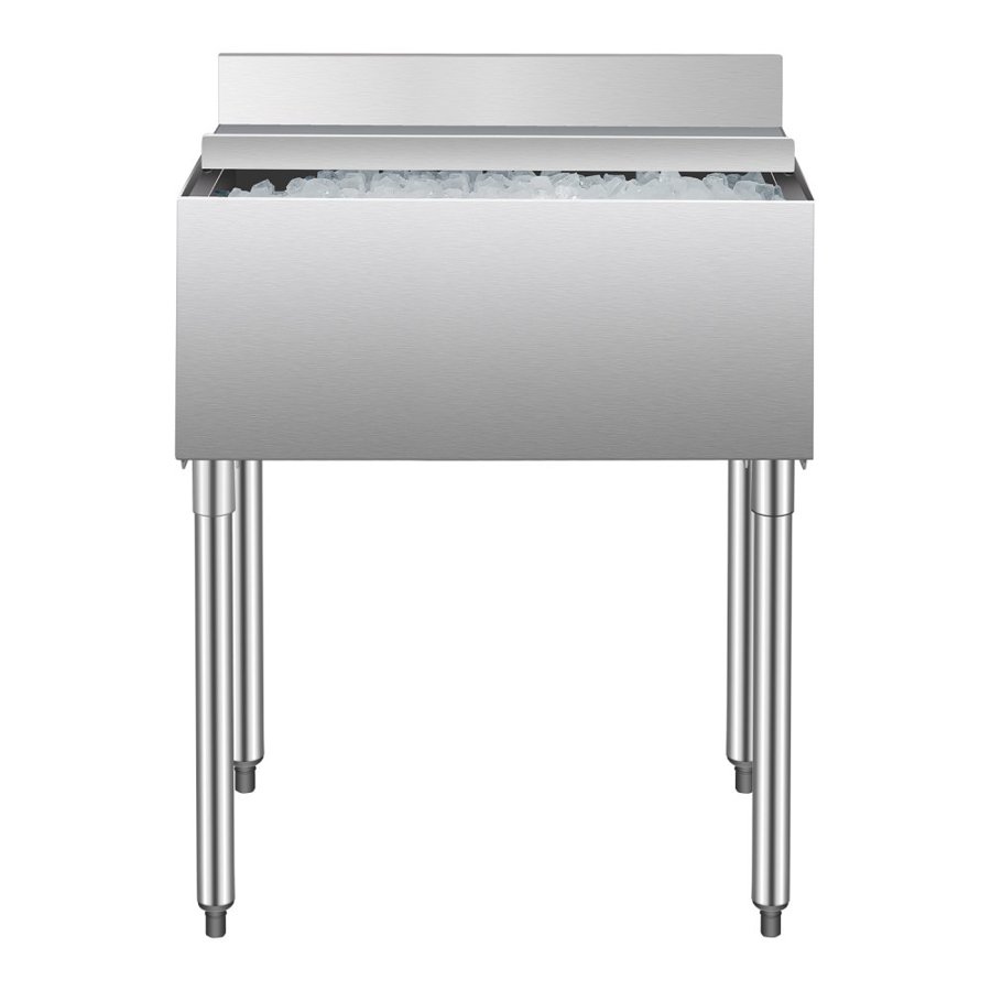 VEVOR Commercial Ice Bin, 78.4 L Underbar Ice Bin, 30 x 19 x 37 in Stainless Steel Ice Chest with Sliding Lid, Bottle Holders, Adjustable Bullet Feet, Cooler Cart Cocktail Unit for Bar Restaurant Pub