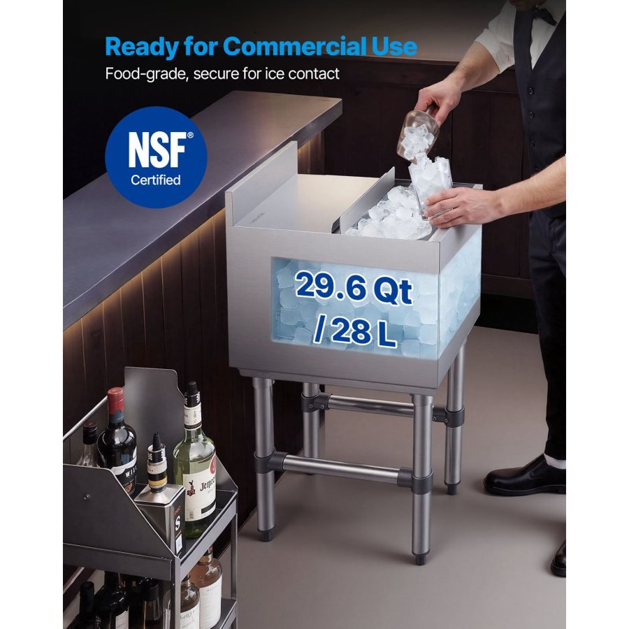 VEVOR Commercial Ice Bin with Lid – 28 L Stainless Steel