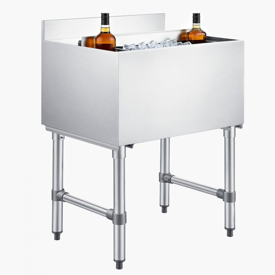 VEVOR Commercial Ice Bin, 61.6 L Max Capacity, 610 x 482 x 850 mm Stainless Steel Ice Chest with Sliding Lid and Bottle Holders, Cooler Cart Cocktail Unit for Bar Restaurant Pub, NSF Certified