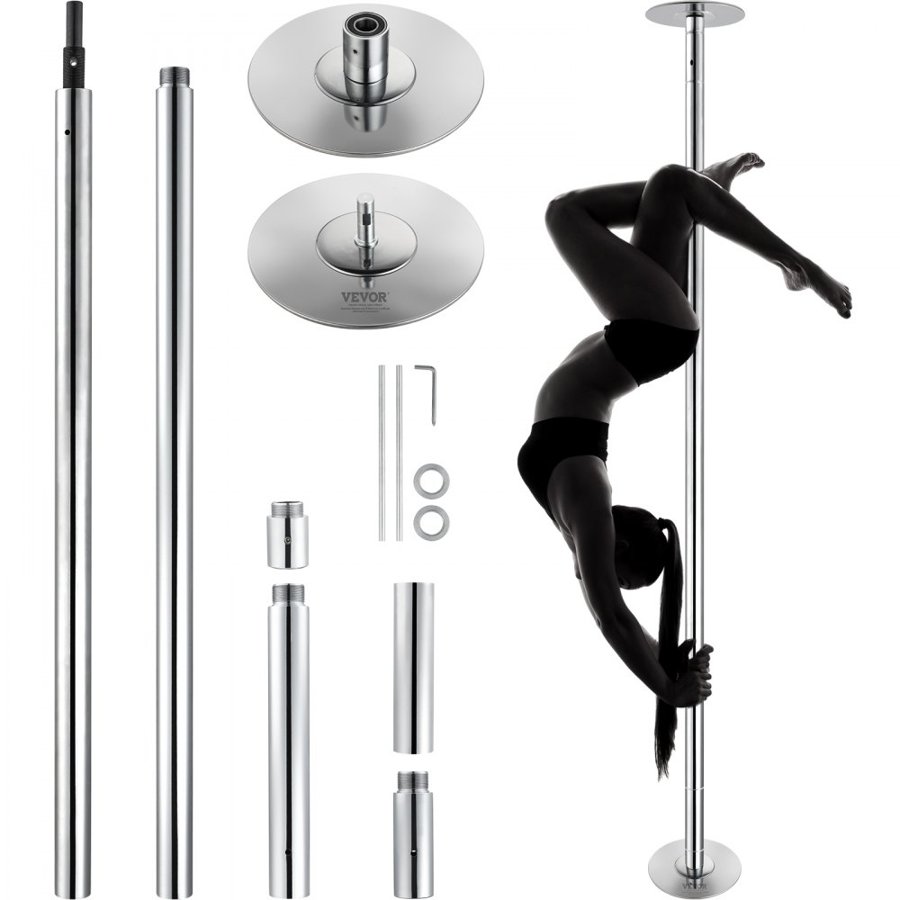 VEVOR Professional Dance Pole, Portable Dancing Poles, 84-110 in, Silver, Removable Exercise Dancing Poles for Fitness, Adjustable Height, 45 mm Heavy-Duty Steel, Spinning & Static, 440 lb Capacity