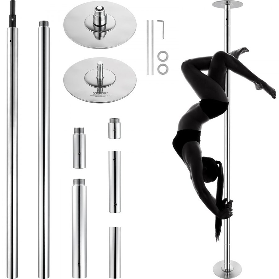 VEVOR Professional Dance Pole, Portable Dancing Poles, 88-110 in, Silver, Removable Exercise Dancing Poles for Fitness, Adjustable Height, 45 mm Heavy-Duty Steel, Spinning & Static, 440 lb Capacity