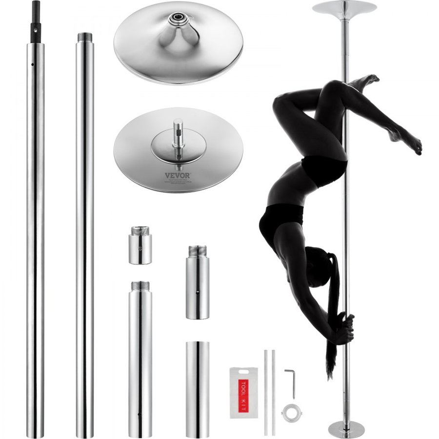 VEVOR Professional Dance Pole, Portable Dancing Poles, 86-110 in, Silver, Removable Exercise Dancing Poles for Fitness, Adjustable Height, 45 mm Heavy-Duty Steel, Spinning & Static, 440 lb Capacity