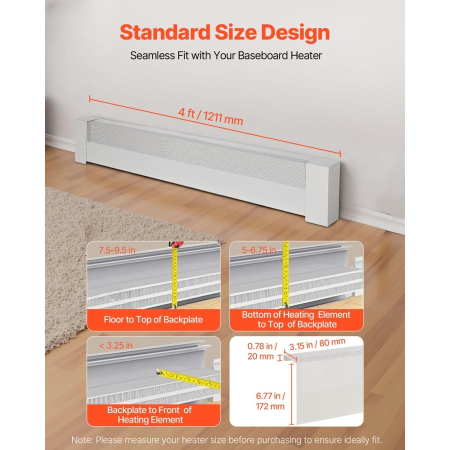 VEVOR Baseboard Heater Replacement Covers – 4 ft Steel White