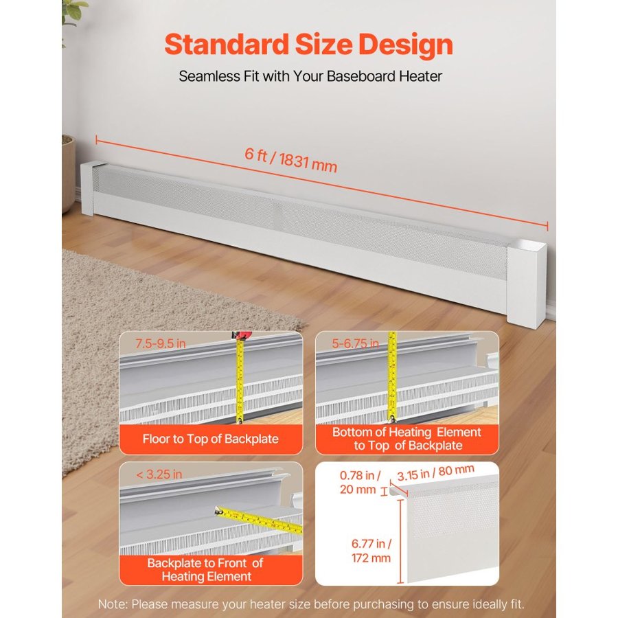 VEVOR Baseboard Heating Covers – 6 ft, Q235A Steel, White