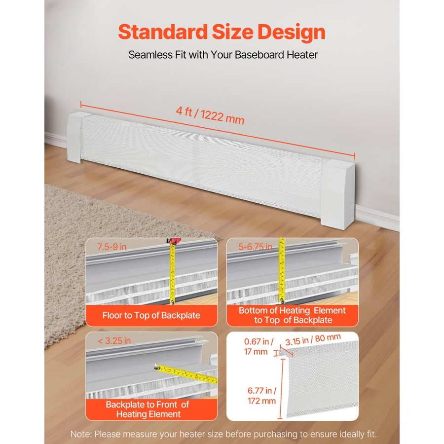 VEVOR Baseboard Cover Replacement – 4 ft White Steel