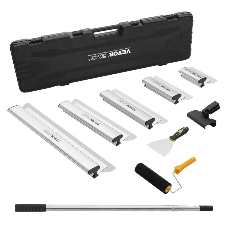 VEVOR Drywall Skimming Blade Set, 7/10/14/16/24 in (17.8/25.4/35.6/40.6/61 cm)Skimming Blades + 34 - 81.6 in/86.4 - 207 cm Extension Handle Pole, Stainless Steel Knife Professional Skim Coat Tools, for Gyprock/WallBoard/Plasterboard