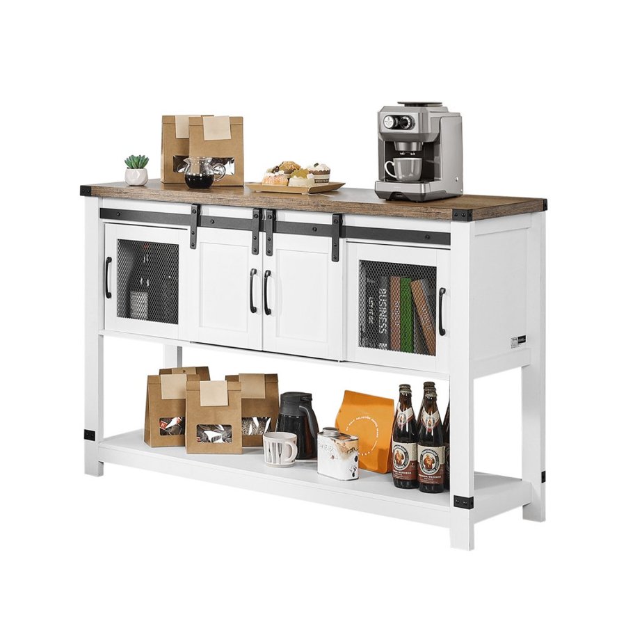 VEVOR Coffee Bar Cabinet, 47.3 x 15.7 x 32.7 in Farmhouse Coffee Bar Cabinet with 4-Tier Storage, Coffee Bar Table with Barn Doors, Farmhouse Sideboard Buffet Cabinet for Living Room, Entryway