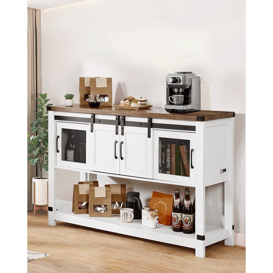 VEVOR Coffee Bar Cabinet, 47.3 x 15.7 x 32.7 in Farmhouse Coffee Bar Cabinet with 4-Tier Storage, Coffee Bar Table with Barn Doors, Farmhouse Sideboard Buffet Cabinet for Living Room, Entryway