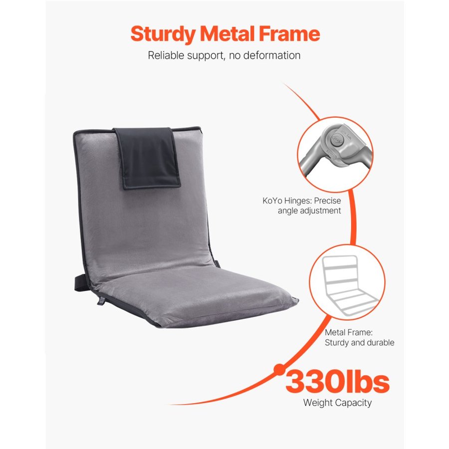VEVOR Floor Chair, 6-Position Adjustable Meditation Chair with Back Support, Folding Sofa Chair for Reading TV Watching and Gaming, Portable Floor Seat Lounge Sofa Chair for Kids Teens Adults, Gray