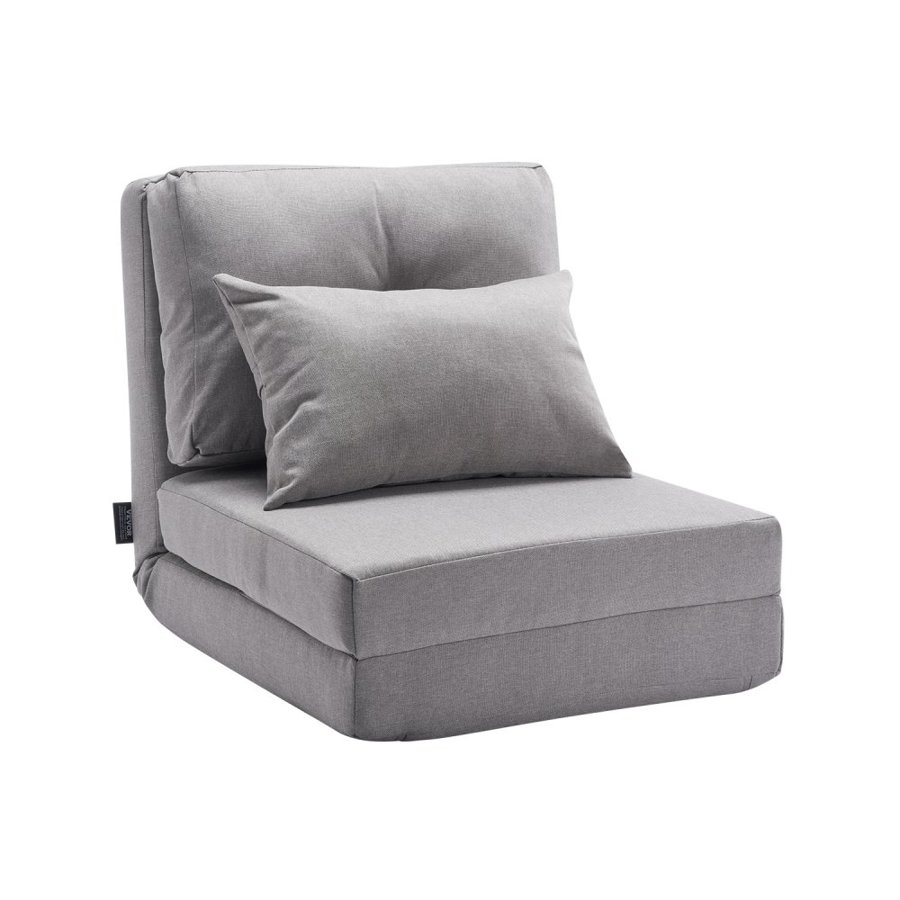VEVOR Convertible Flip Chair, 5-Position Adjustable Floor Lazy Sofa, Folding Upholstered Couch Bed with Adjustable Backrest Metal Frame and Pillow, Folding Sofa Bed Chair for Living Room Bedroom, Gray