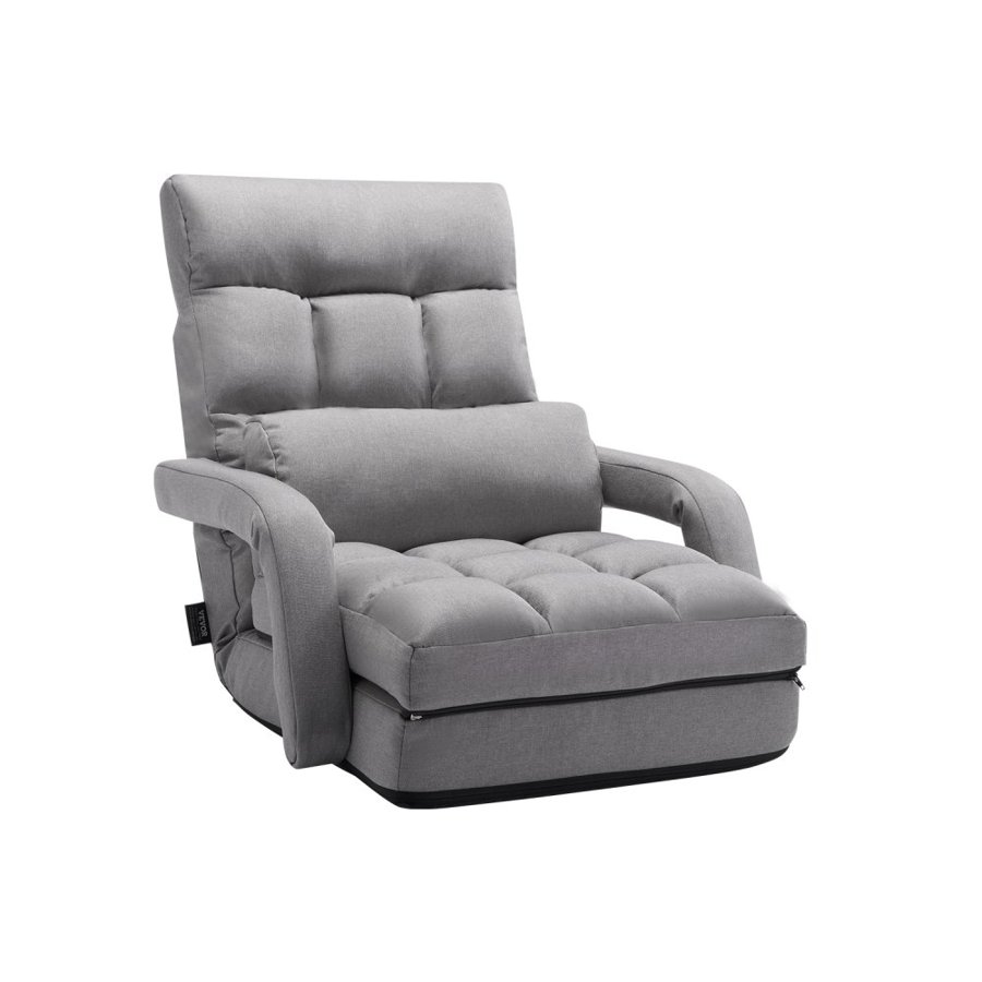 VEVOR Floor Chair, Floor Gaming Chair with 5 Adjustable Position and Back Support, Folding Sofa Chair with Armrest, Sofa Lounger Bed with Back Cushion for Living Room and Bedroom, Gray