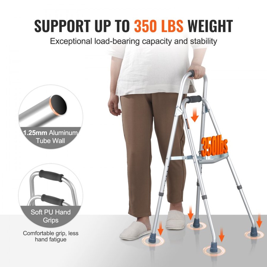 VEVOR Folding Hemi Walker, One Arm Folding Walker for Seniors with 6-Level Adjustable Height, Lightweight Aluminum | Side One-Hand Style Mobility Aid for Elderly Handicapped Disabled, Up to 350LBS