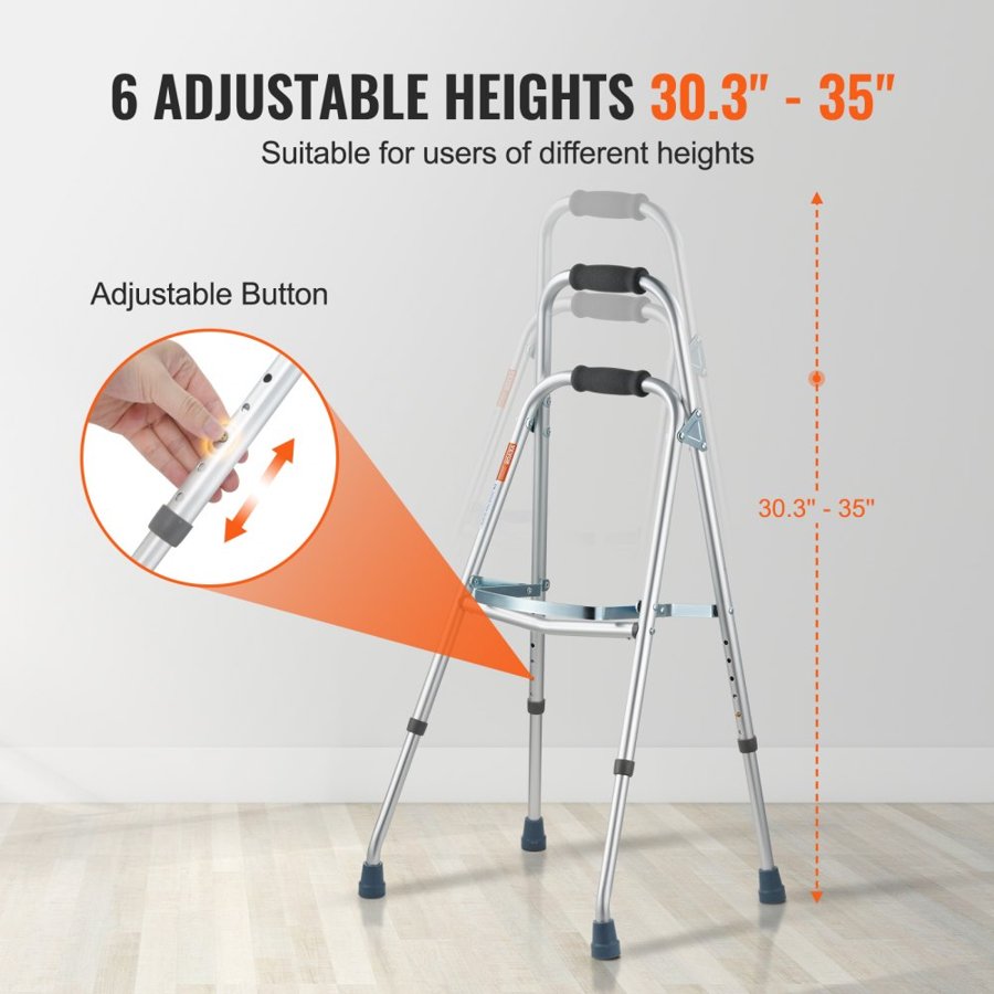 VEVOR Folding Hemi Walker, One Arm Folding Walker for Seniors with 6-Level Adjustable Height, Lightweight Aluminum | Side One-Hand Style Mobility Aid for Elderly Handicapped Disabled, Up to 350LBS