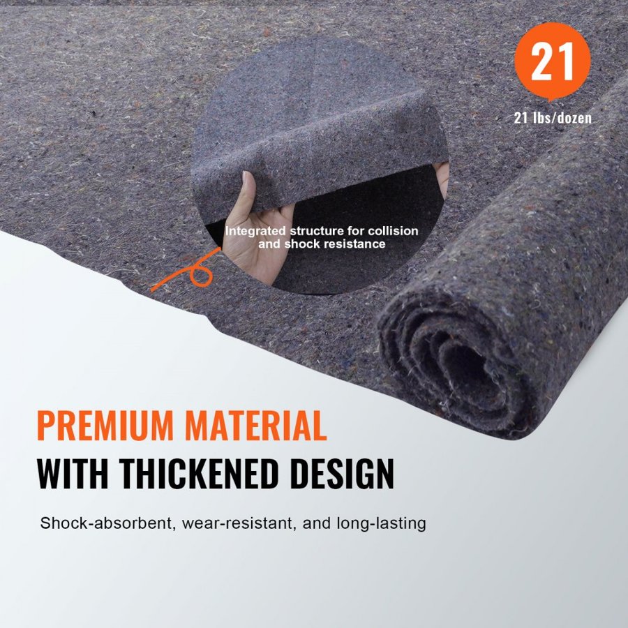 VEVOR Moving Blankets, 182.9 x 137.2 cm, 9.5 kg/dz Weight, 24 Packs, Professional Recycled Cotton Packing Blanket, Large Heavy Duty Shipping Mover Pads Perfect for Protecting Furniture, Floors, Appliances