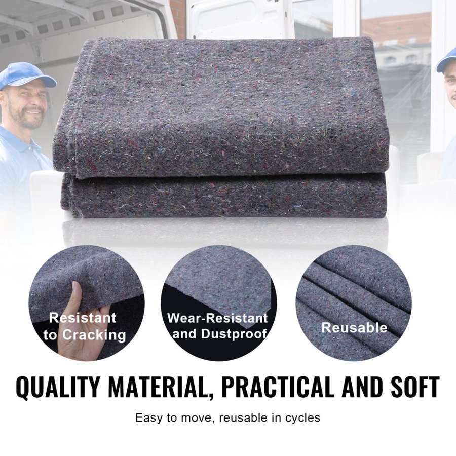 VEVOR Moving Blankets, 182.9 x 137.2 cm, 9.5 kg/dz Weight, 24 Packs, Professional Recycled Cotton Packing Blanket, Large Heavy Duty Shipping Mover Pads Perfect for Protecting Furniture, Floors, Appliances