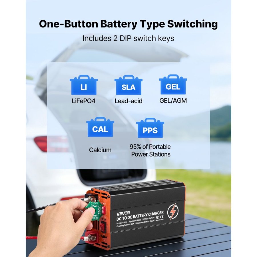 VEVOR 40 Amp DC to DC Charger – C40A, 520W, 12/24V