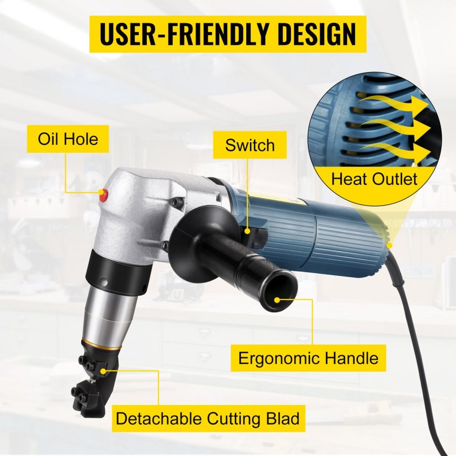 VEVOR Electric Metal Nibbler 625W Nibbler Metal Cutter 1000RPM High Speed Rotor Metal Nibbler 110V w Replaced Blades Storage Case Sheet Metal Nibbler for Cutting Stainless Steel, Aluminium, Plastic