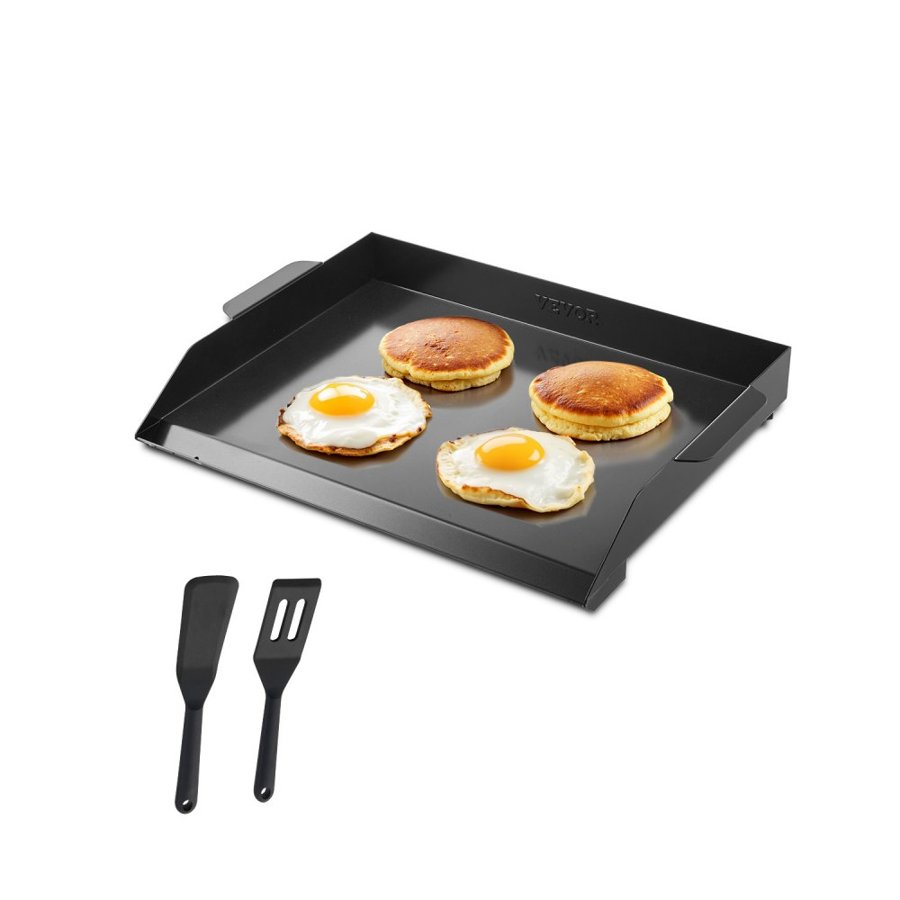 VEVOR Carbon Steel Griddle, 22x16 inch Universal Flat Top Rectangular Plate, Gas Grill Griddle for BBQ Grill, Teppanyaki, Portable Family Cookware, for Camping Tailgating Party, Black