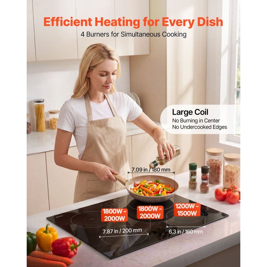 VEVOR 4 Burner Induction Cooktop – 60 cm, 7000W, 9 Levels