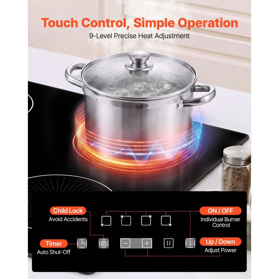 VEVOR 4 Burner Induction Cooktop – 60 cm, 7000W, 9 Levels
