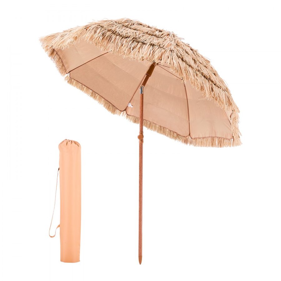 VEVOR Tiki Umbrella, 6.5 ft Thatched Patio Umbrella with Tilt, Hawaiian Style Beach Parasol with Durable PP Thatch and 8 Metal Ribs, Grass Pool Umbrellas for Beach, Patio, Poolside, Backyard & Garden