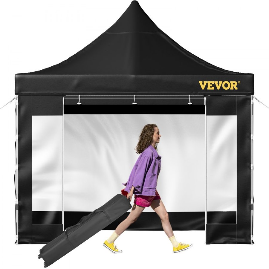 VEVOR 304.8 x 304.8 cm Pop Up Canopy Tent, Outdoor Patio Gazebo Tent with Removable Sidewalls and Wheeled Bag, UV Resistant Waterproof Instant Gazebo Shelter for Party, Garden, Backyard, Black
