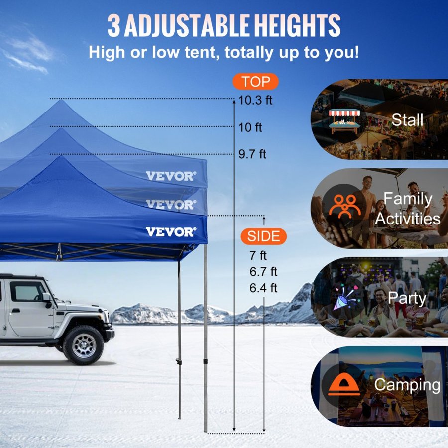 VEVOR 304.8 x 304.8 cm Pop Up Canopy Tent, Outdoor Patio Gazebo Tent with Removable Sidewalls and Wheeled Bag, UV Resistant Waterproof Instant Gazebo Shelter for Party, Garden, Backyard, Blue