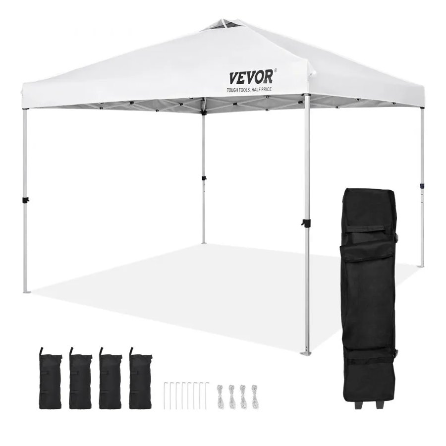 VEVOR Pop Up Canopy Party Tent 304.8 x 304.8 cm with Portable Bag for Camping White