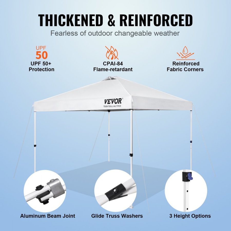VEVOR Pop Up Canopy Party Tent 304.8 x 304.8 cm with Portable Bag for Camping White