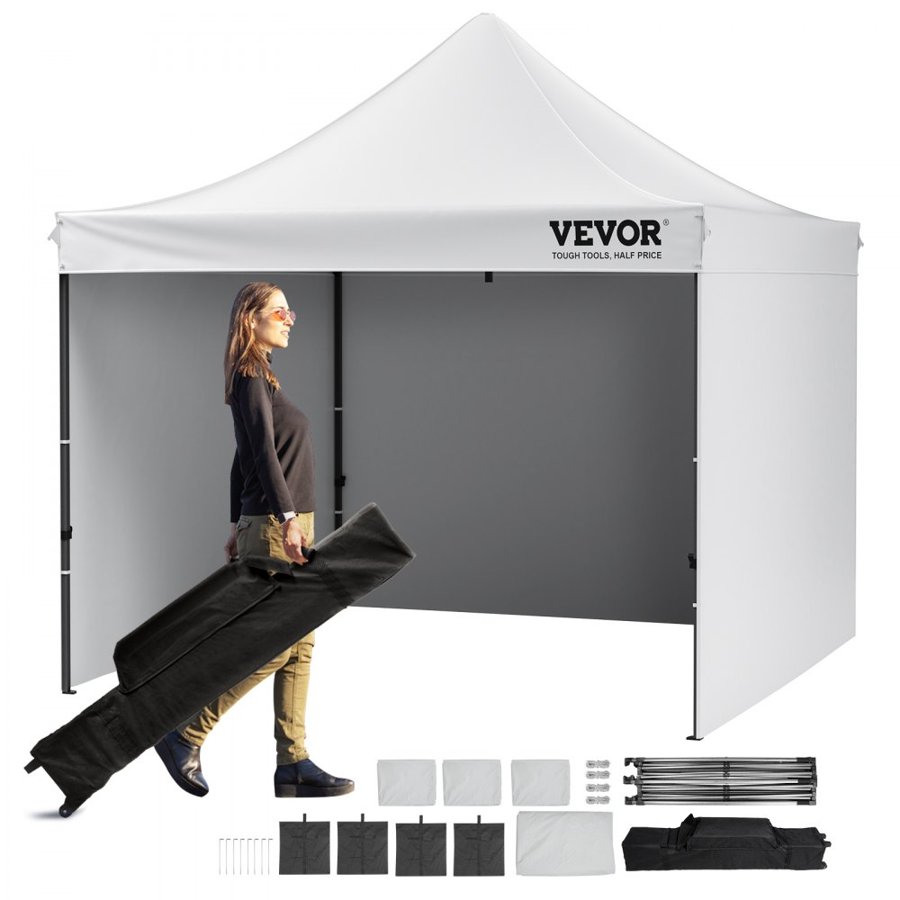 VEVOR Pop Up Canopy Tent Outdoor Gazebo Tent 304.8 x 304.8cm with Sidewalls & Bag White