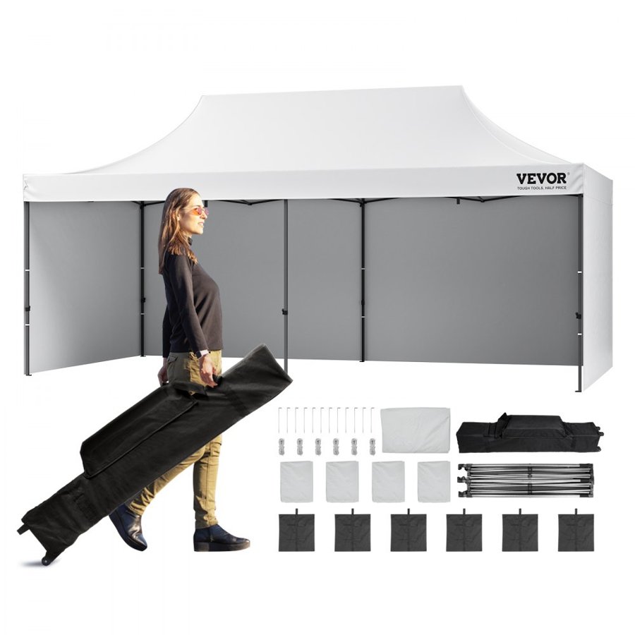 VEVOR Pop Up Canopy Tent Outdoor Gazebo Tent 3.05 x 6.1 m with Sidewalls & Bag White