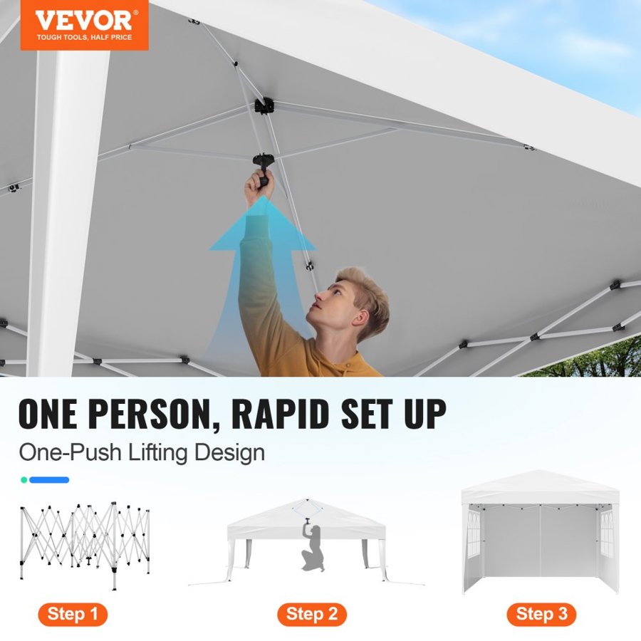 VEVOR Pop Up Canopy, 2.95 x 2.95 m Instant Canopy Portable Gazebo with 3 Sidewalls & 2 Ventilated Windows, Height Adjustable Pop-Up Outdoor Shelter Tent for Events, Patio, Backyard, Party, Parking