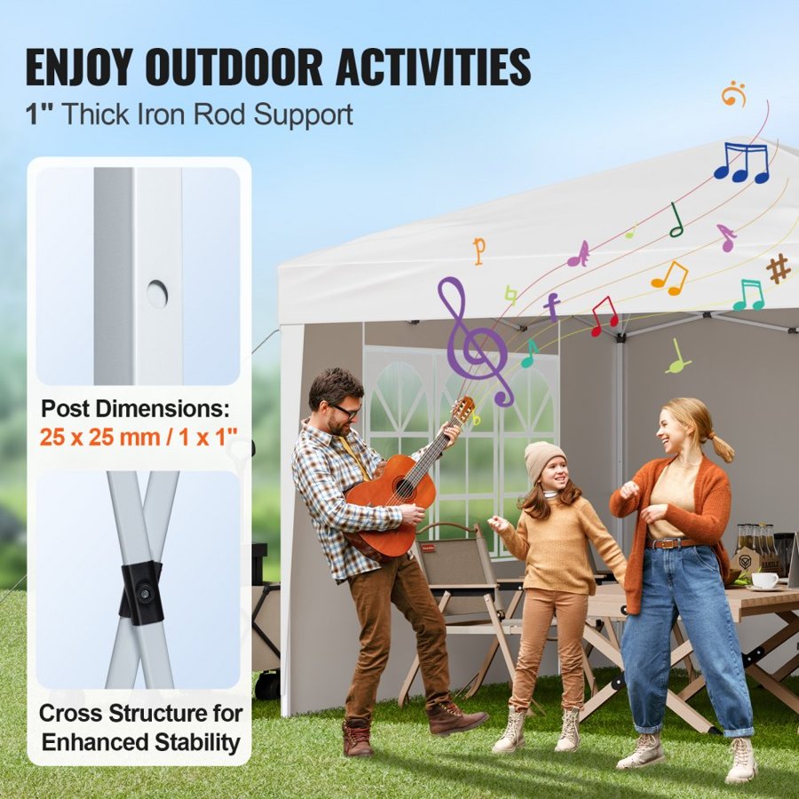 VEVOR Pop Up Canopy, 2.95 x 2.95 m Instant Canopy Portable Gazebo with 3 Sidewalls & 2 Ventilated Windows, Height Adjustable Pop-Up Outdoor Shelter Tent for Events, Patio, Backyard, Party, Parking