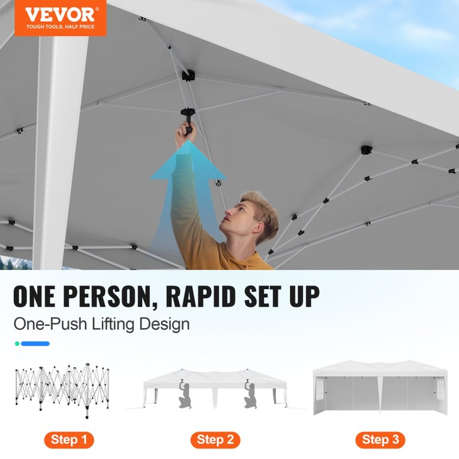 VEVOR Pop Up Canopy, 5.9 x 2.96 m Instant Canopy Portable Gazebo with 3 Sidewalls & 2 Ventilated Windows, Height Adjustable Pop-Up Outdoor Shelter Tent for Events, Patio, Backyard, Party, Parking