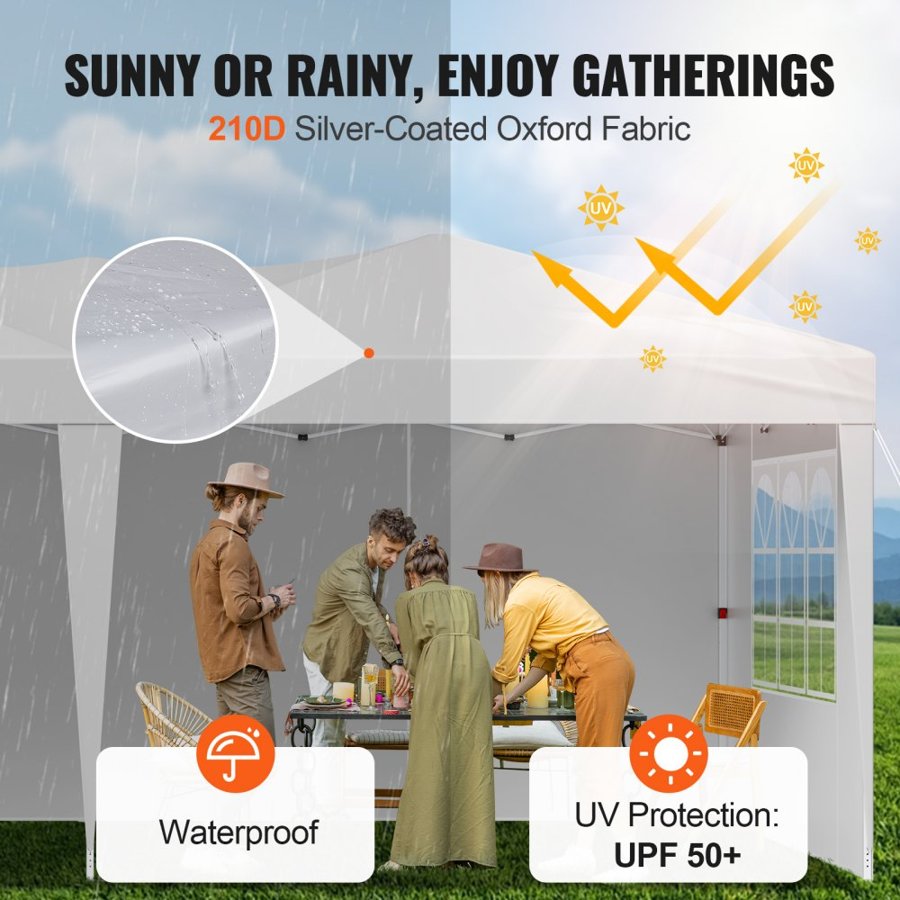 VEVOR Pop Up Canopy, 5.9 x 2.96 m Instant Canopy Portable Gazebo with 3 Sidewalls & 2 Ventilated Windows, Height Adjustable Pop-Up Outdoor Shelter Tent for Events, Patio, Backyard, Party, Parking