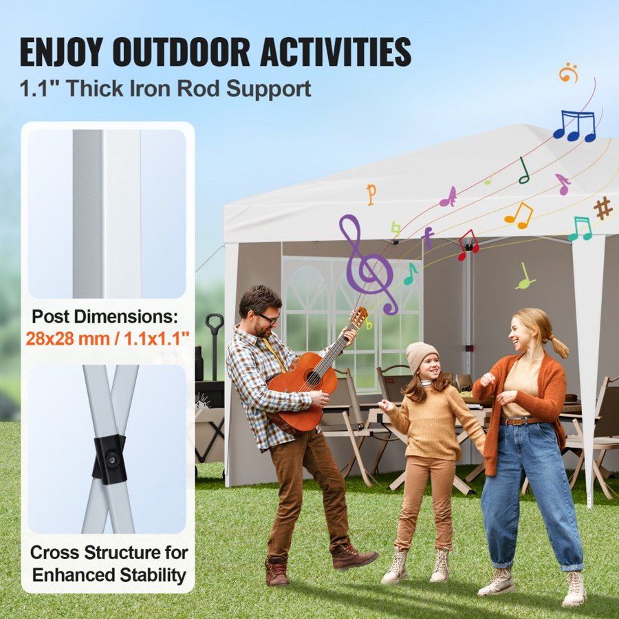 VEVOR Pop Up Canopy, 5.9 x 2.96 m Instant Canopy Portable Gazebo with 3 Sidewalls & 2 Ventilated Windows, Height Adjustable Pop-Up Outdoor Shelter Tent for Events, Patio, Backyard, Party, Parking