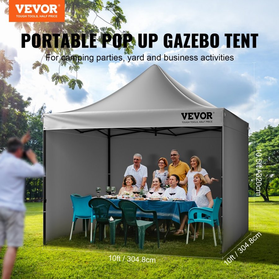 VEVOR Pop Up Canopy Tent Outdoor Gazebo Tent 304.8 x 304.8 cm with Sidewalls Dark Gray