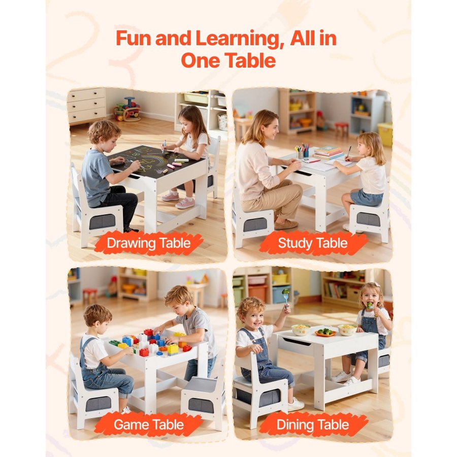 VEVOR Kids Table and Chair Sets – 110LBS, 24x24in, P2 Grade