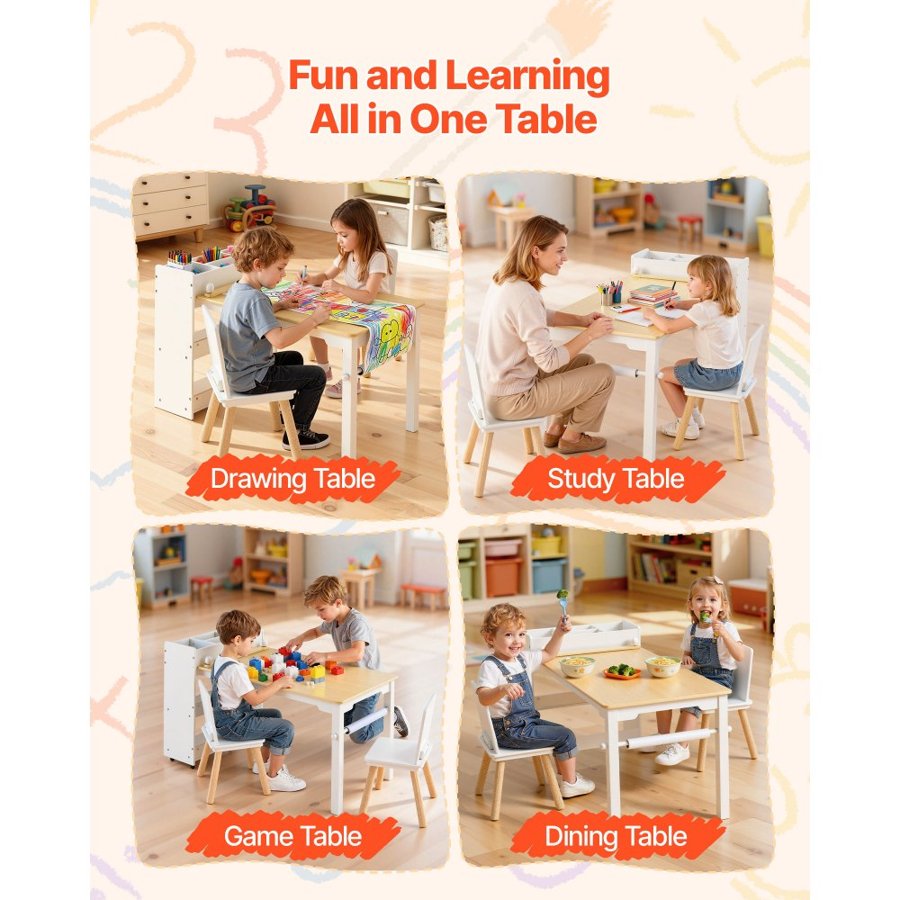 VEVOR Toddler Craft Table and Chairs – Solid Pine, 110 LBS