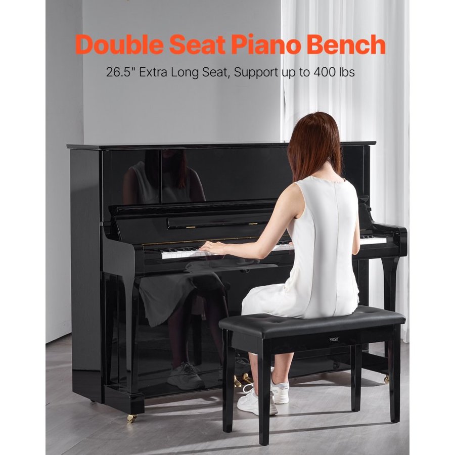 VEVOR Duet Piano Keyboard Bench Storage Padded Seat Wooden Vanity Bookcase Stool 750x355x490mm