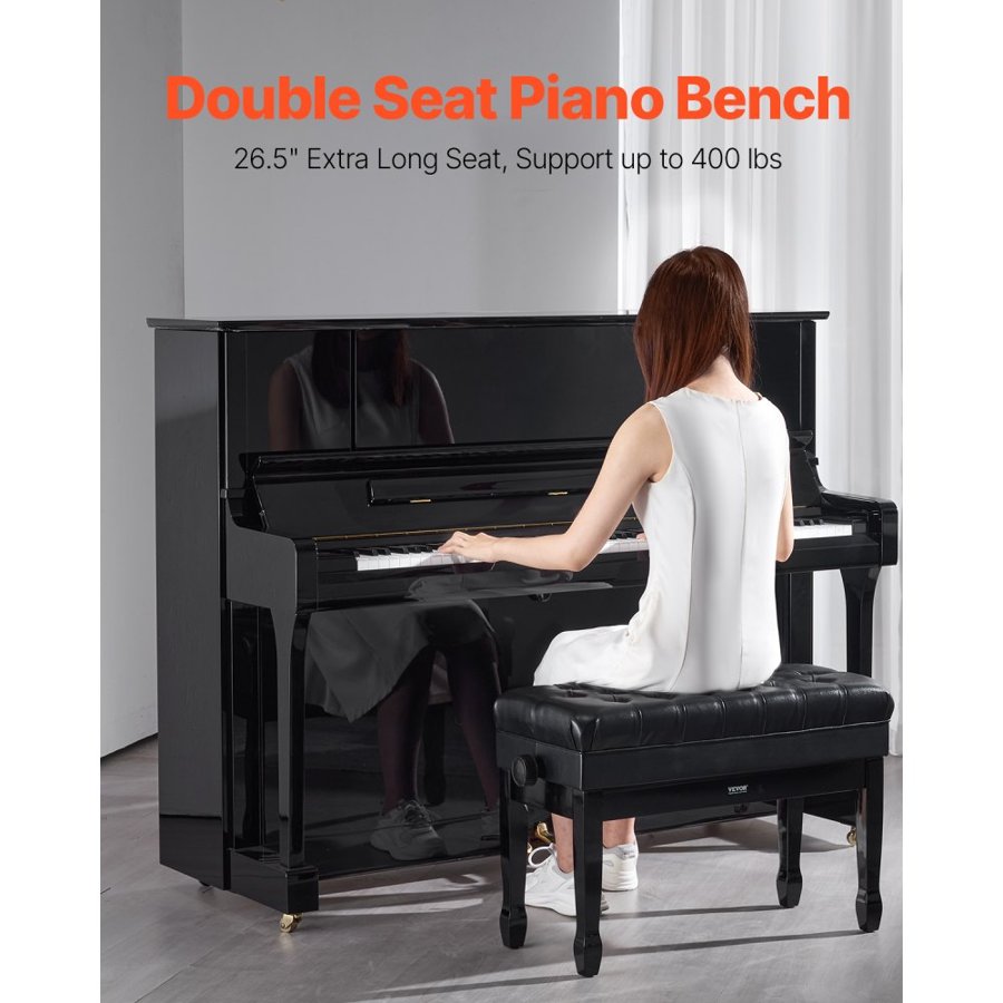 VEVOR Adjustable Piano Keyboard Bench Storage Padded Seat Wooden Bookcase Stool 750x360x515mm