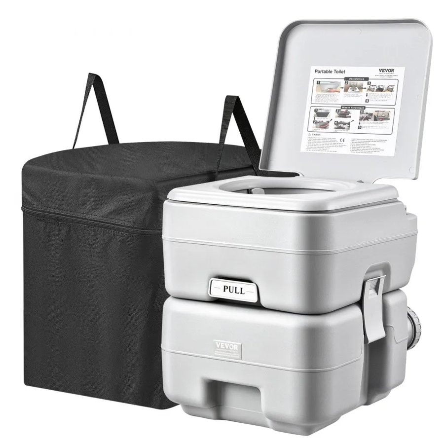 VEVOR Portable Toilet Flush Travel Camping 20.1 L Commode Potty with Carry Bag
