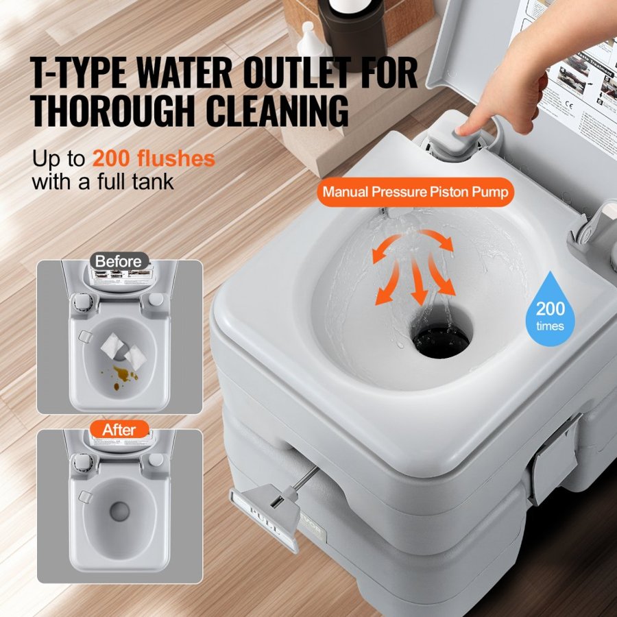 VEVOR Portable Toilet Flush Travel Camping 20.1 L Commode Potty with Carry Bag
