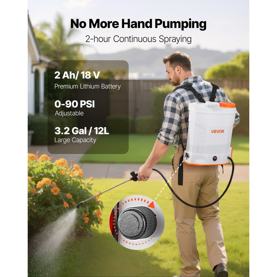 VEVOR Lithium Ion Battery Powered Backpack Sprayer – 12L