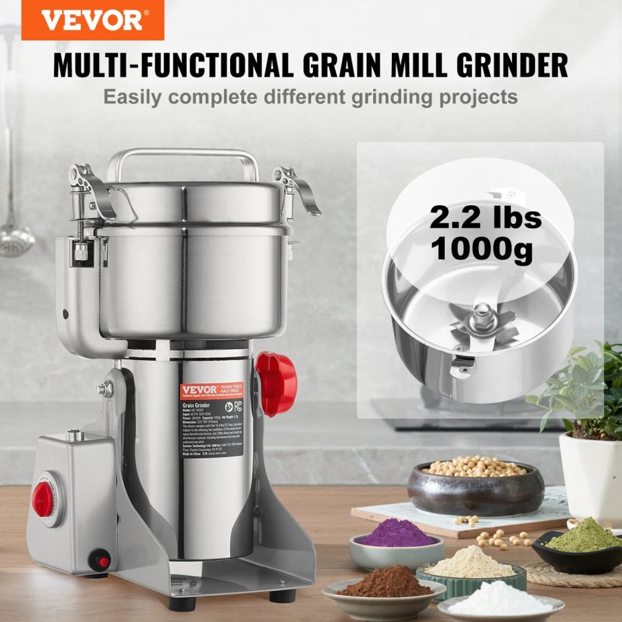 VEVOR Grain Grinder Mill - 1000g, 3000W, High-Speed Swing