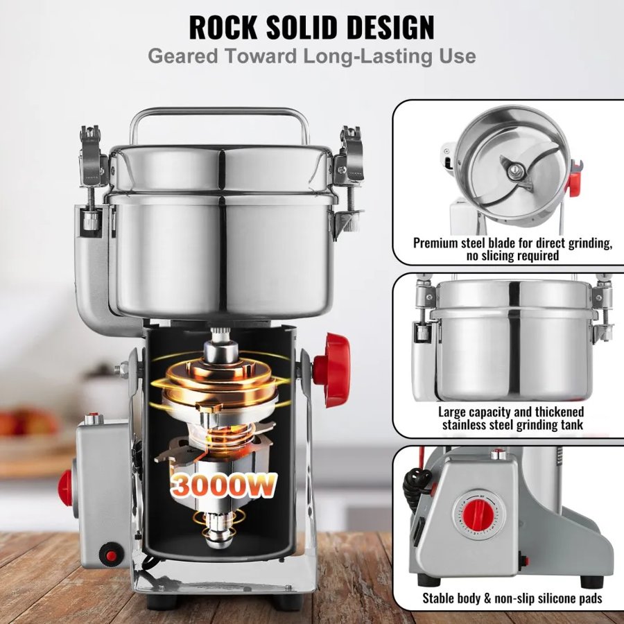 VEVOR Grain Grinder Mill - 1000g, 3000W, High-Speed Swing