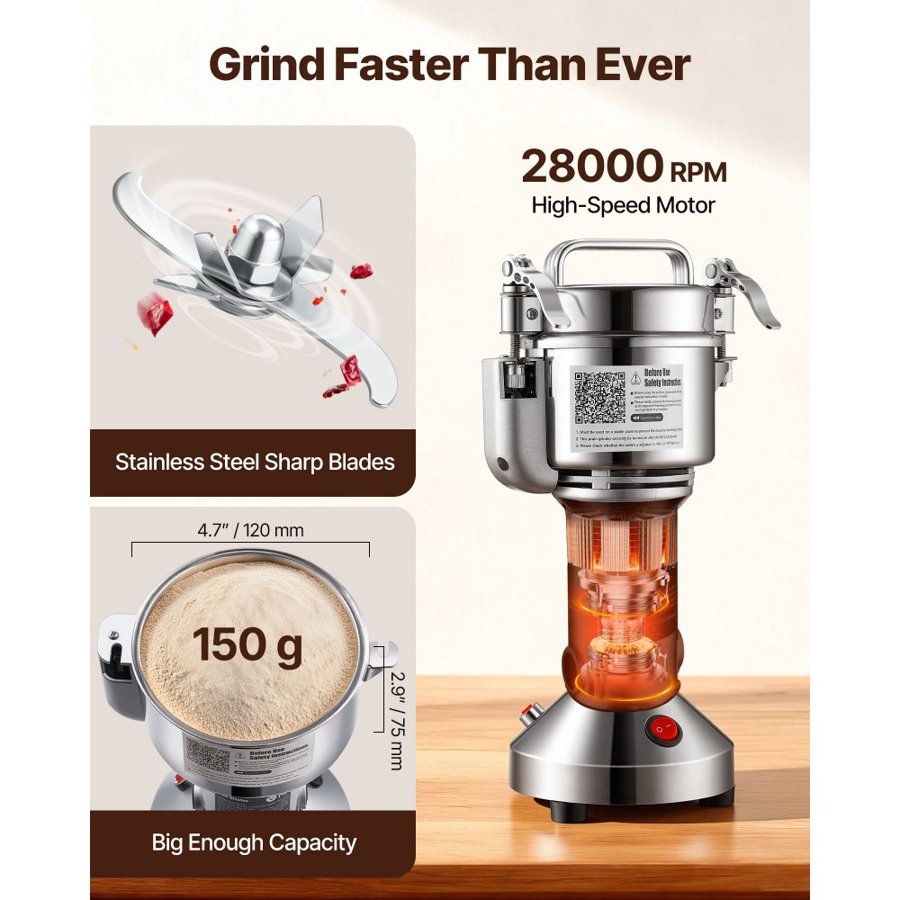 VEVOR Electric Grain Mill Grinder – 850W, 28000 R/Min, 150g