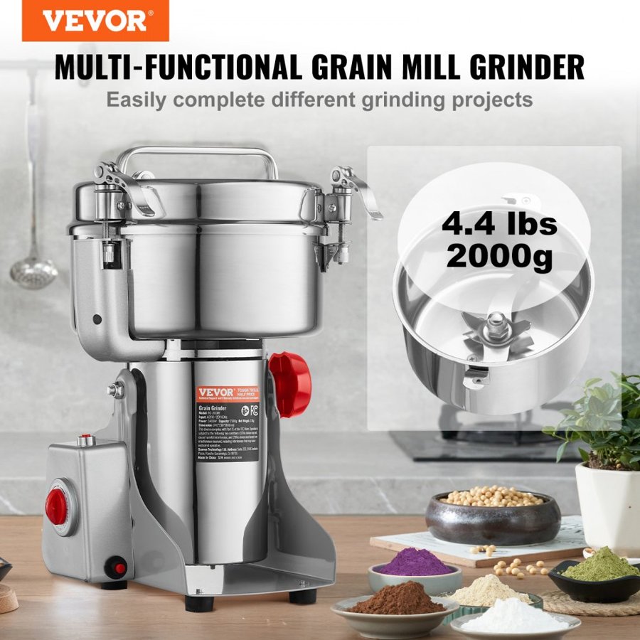 VEVOR Heavy Duty Grain Grinder – 3400W, 2000g, Swing Type