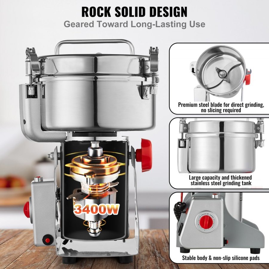 VEVOR Heavy Duty Grain Grinder – 3400W, 2000g, Swing Type